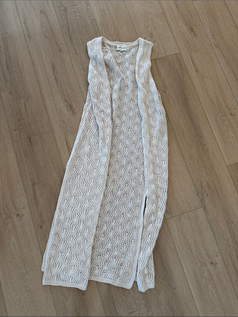 Lightweight Cream Crochet Sleeveless Knit Duster